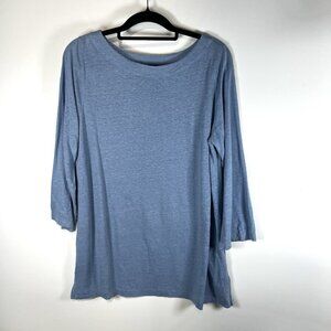 Eileen Fisher Linen Blue 3/4 Sleeve Tunic Top Women's Size‎ Medium Minimalist